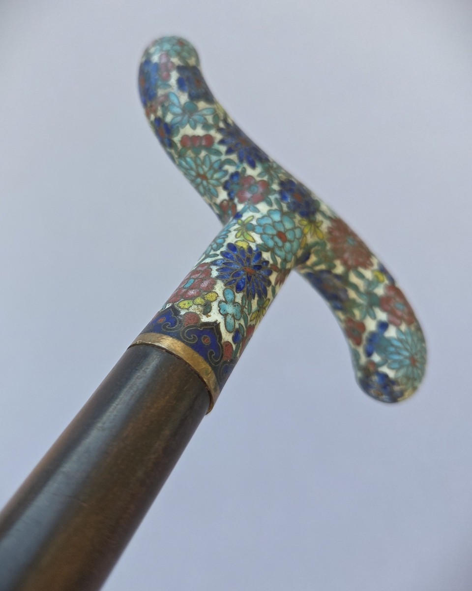 Antique Walking Stick With A Cloisonné Enamel "opera" Knob-photo-2