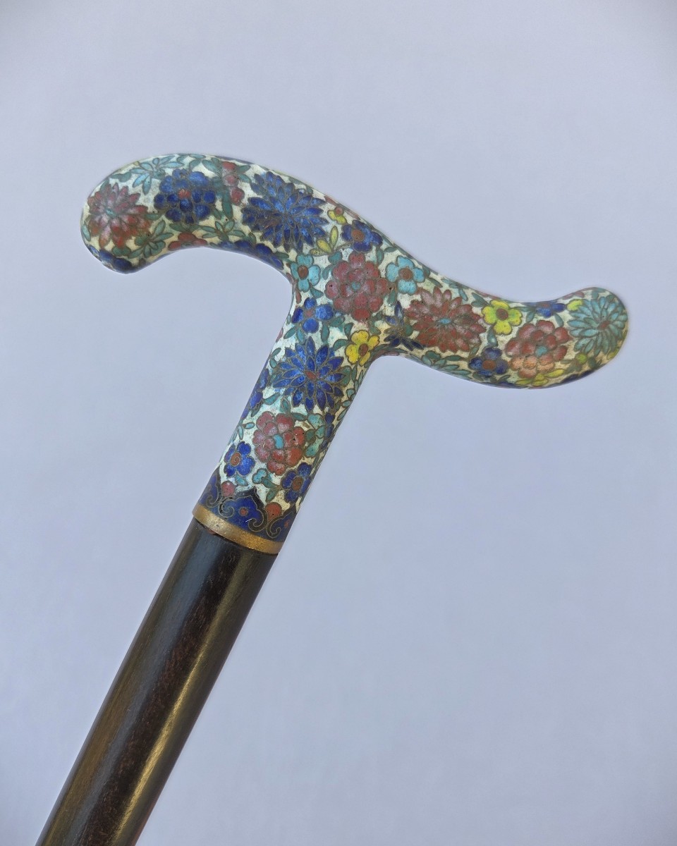 Antique Walking Stick With A Cloisonné Enamel "opera" Knob-photo-3
