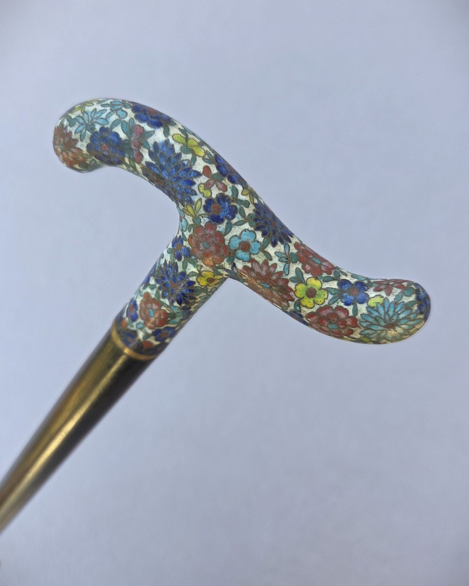 Antique Walking Stick With A Cloisonné Enamel "opera" Knob-photo-4