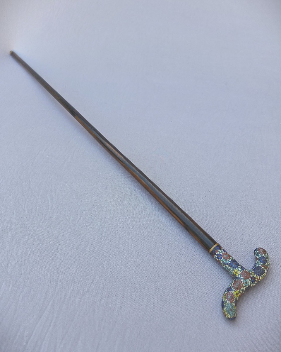 Antique Walking Stick With A Cloisonné Enamel "opera" Knob-photo-1