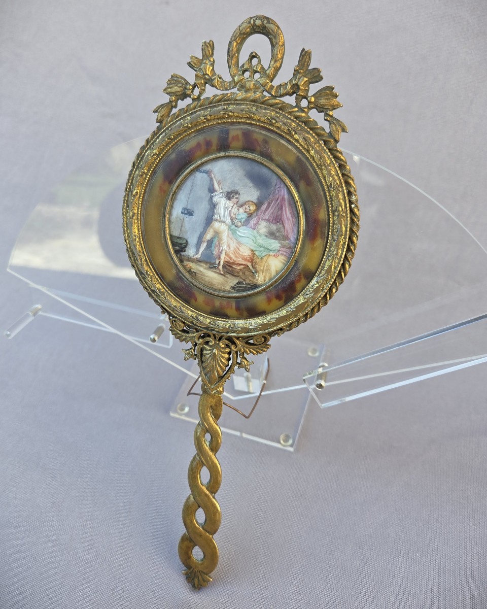 Miroir face à main miniature d’après Fragonard