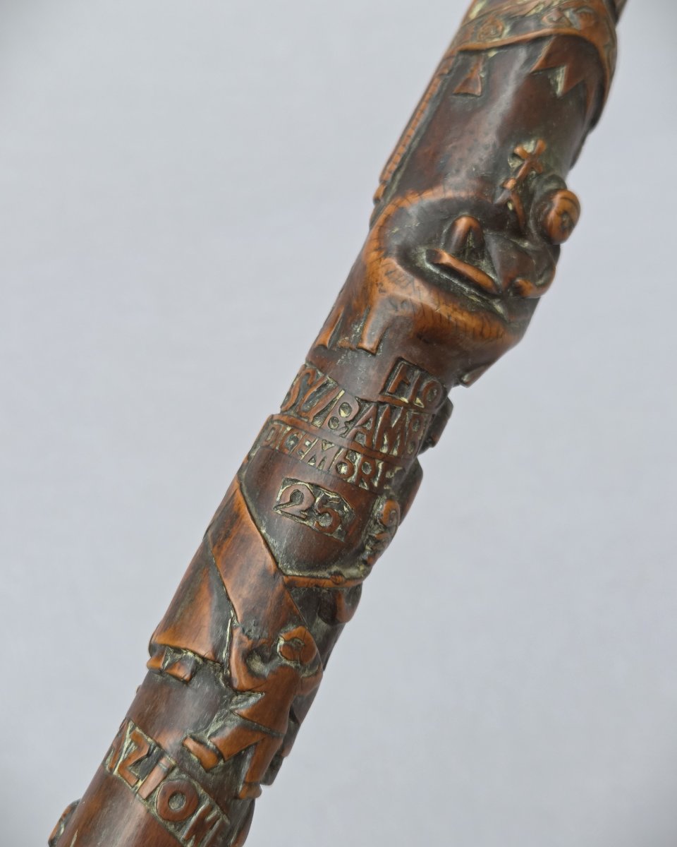 Canne art populaire – Italie - Datée 1904 - sculpté des scène de la vie de Jésus-photo-2