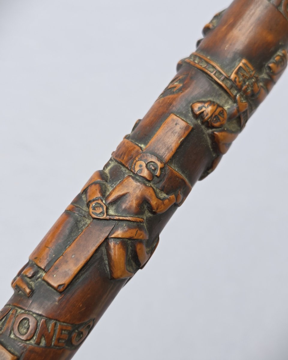 Canne art populaire – Italie - Datée 1904 - sculpté des scène de la vie de Jésus-photo-3