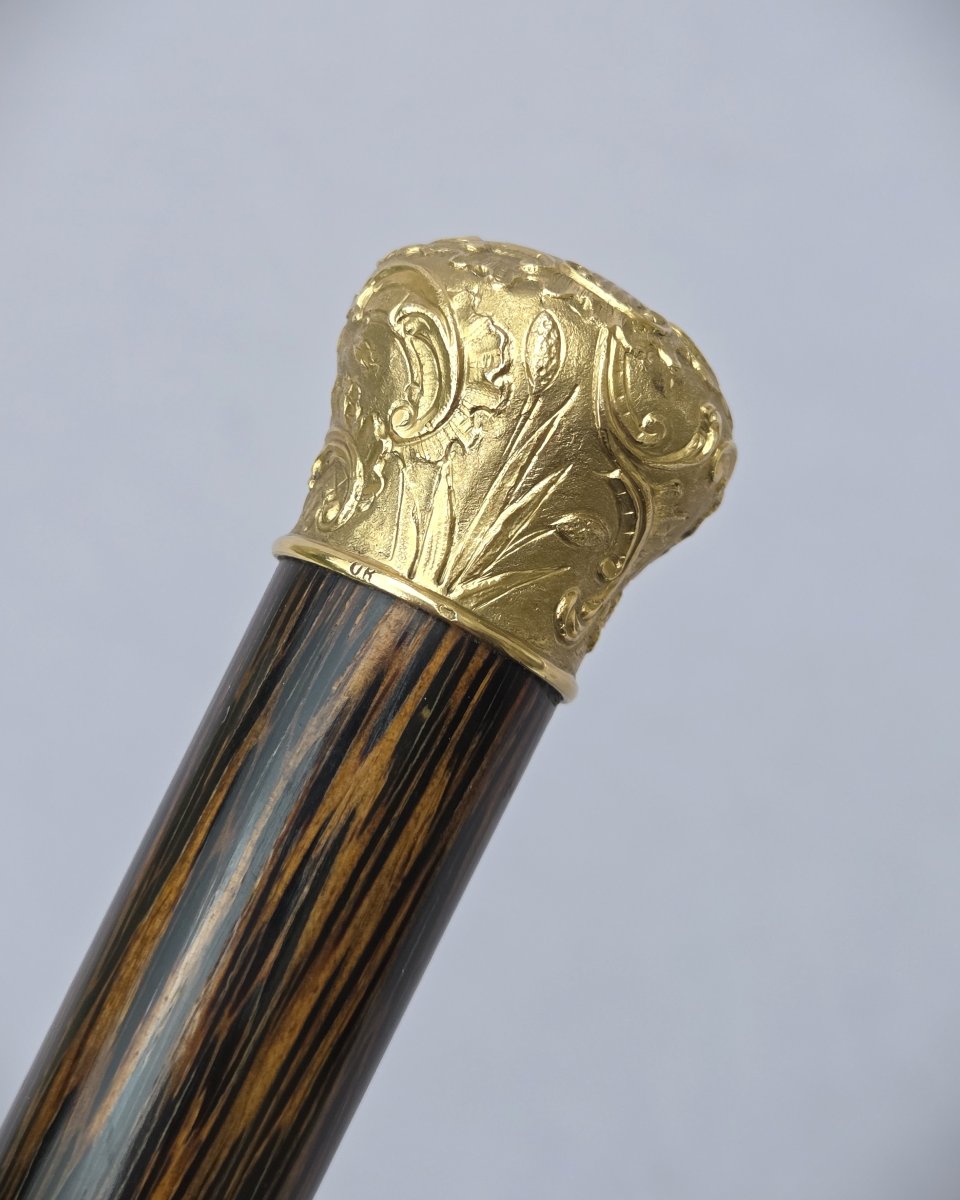 Antique Cane With Monogram-engraved Gold Knob-photo-3