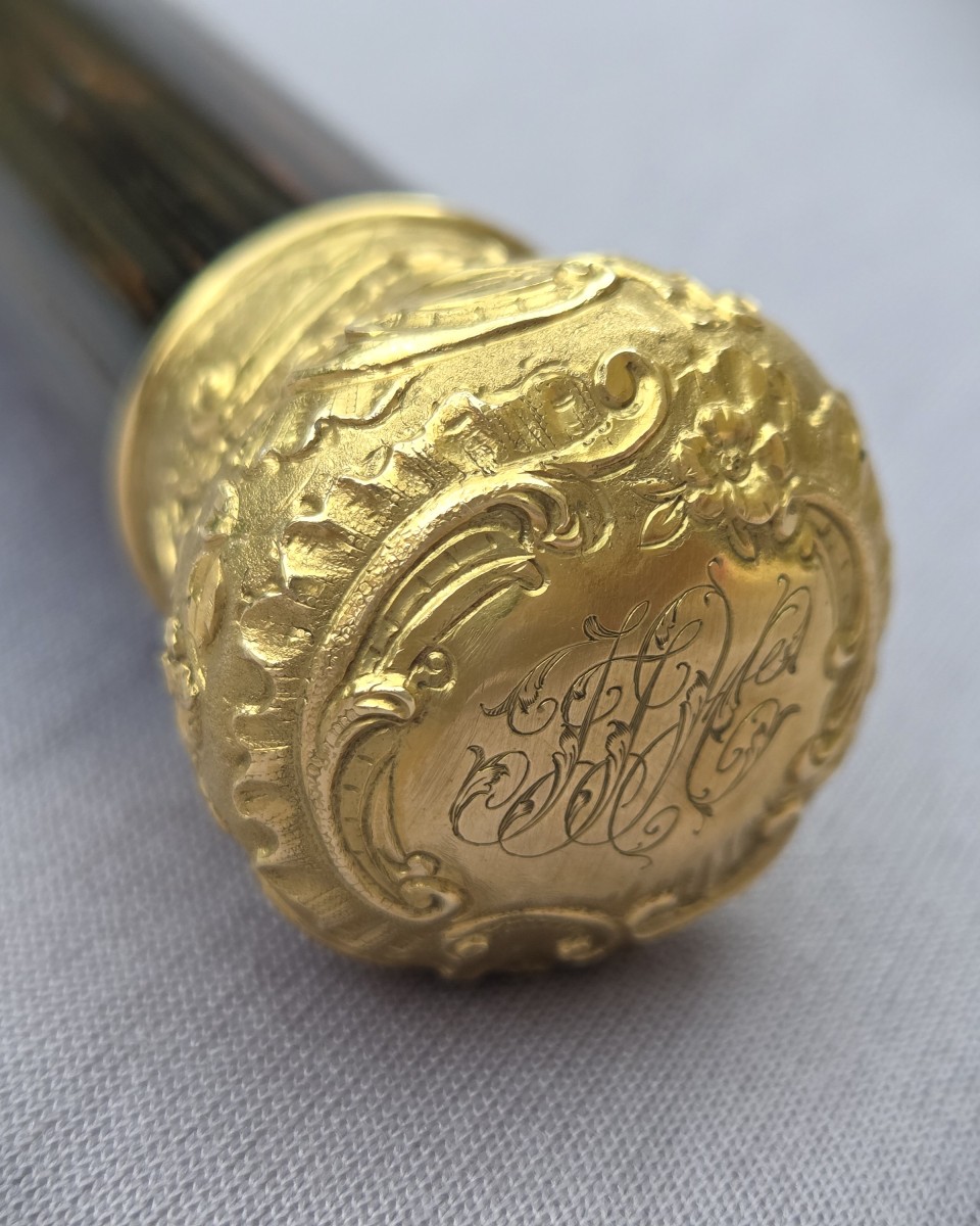 Antique Cane With Monogram-engraved Gold Knob