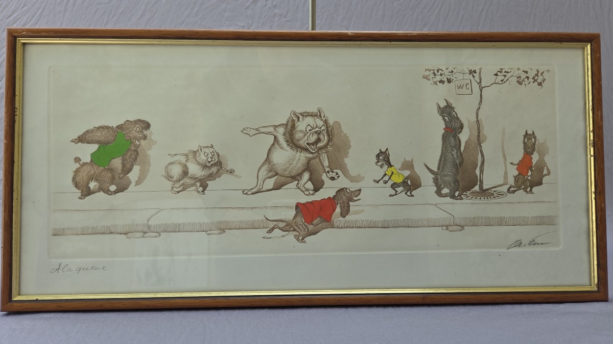 Deux gravures humoristiques, Les chiens de Paris, Boris O’Klein 1893 – 1985  -photo-2
