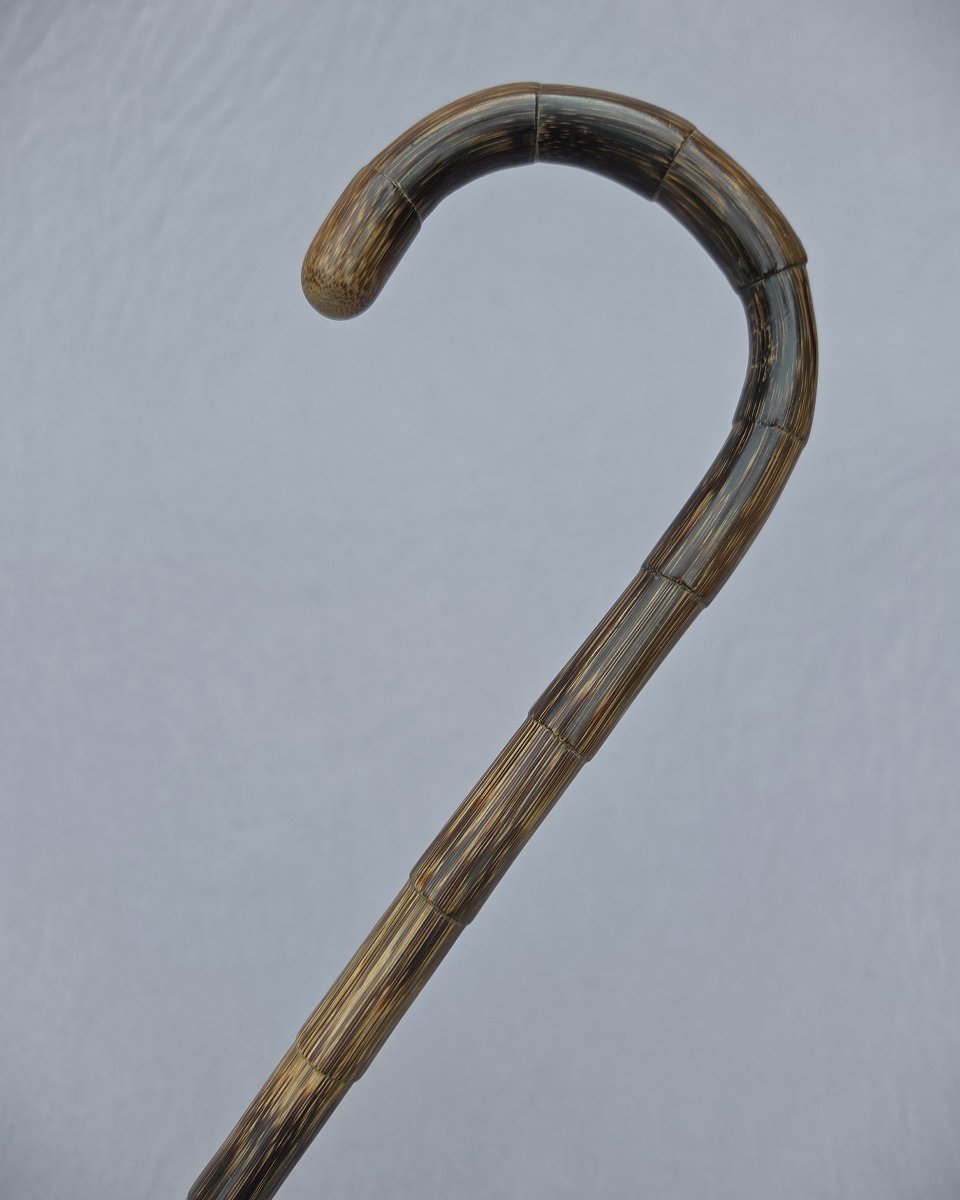 Canne ancienne en bois de palme travaillé façon bambou -photo-2