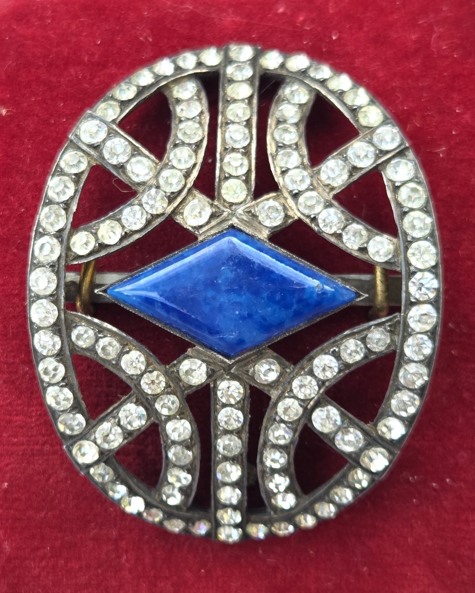 Silver Rhinestone And Lapis Lazuli Shoe Buckles 19th Century-photo-2