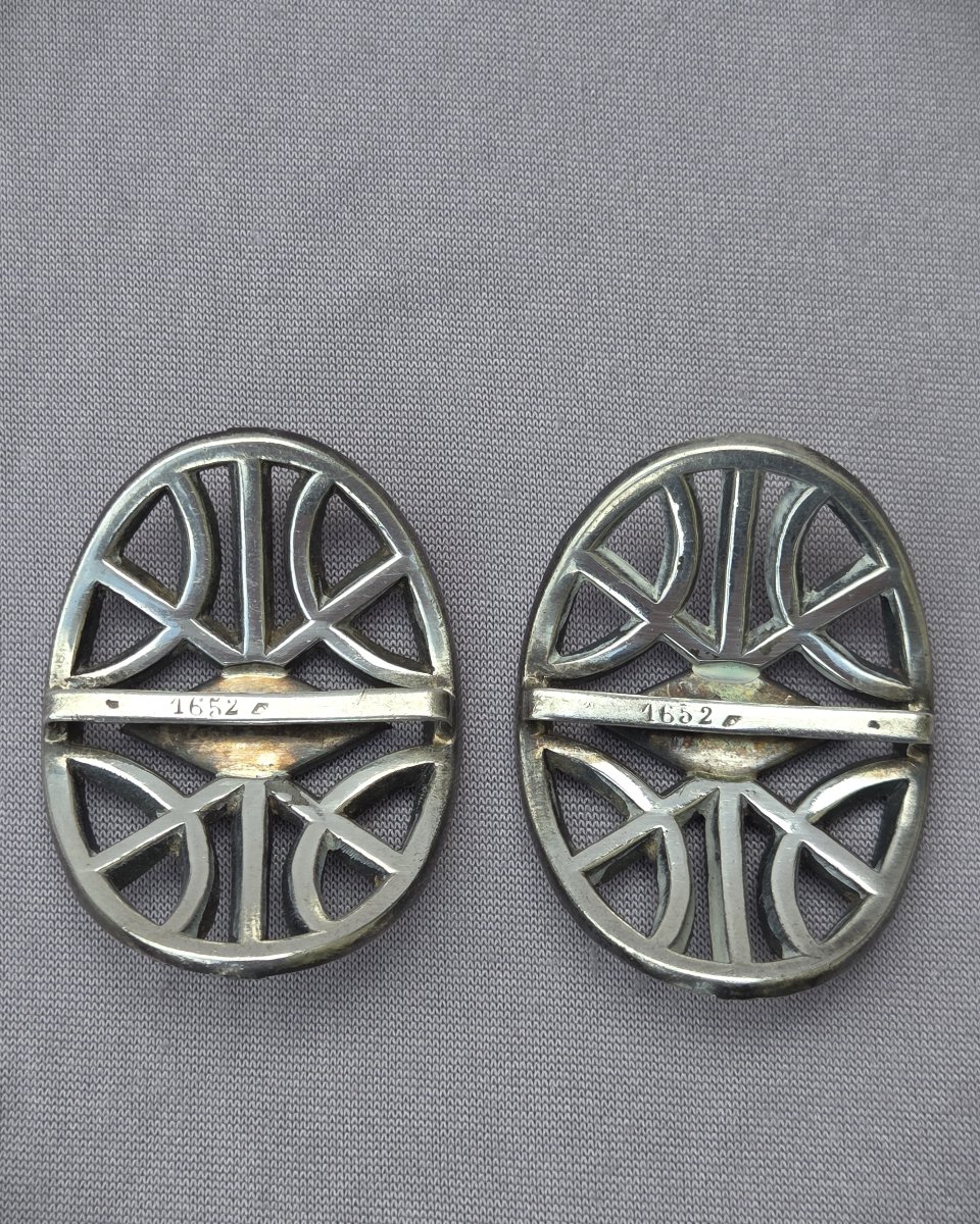 Silver Rhinestone And Lapis Lazuli Shoe Buckles 19th Century-photo-3