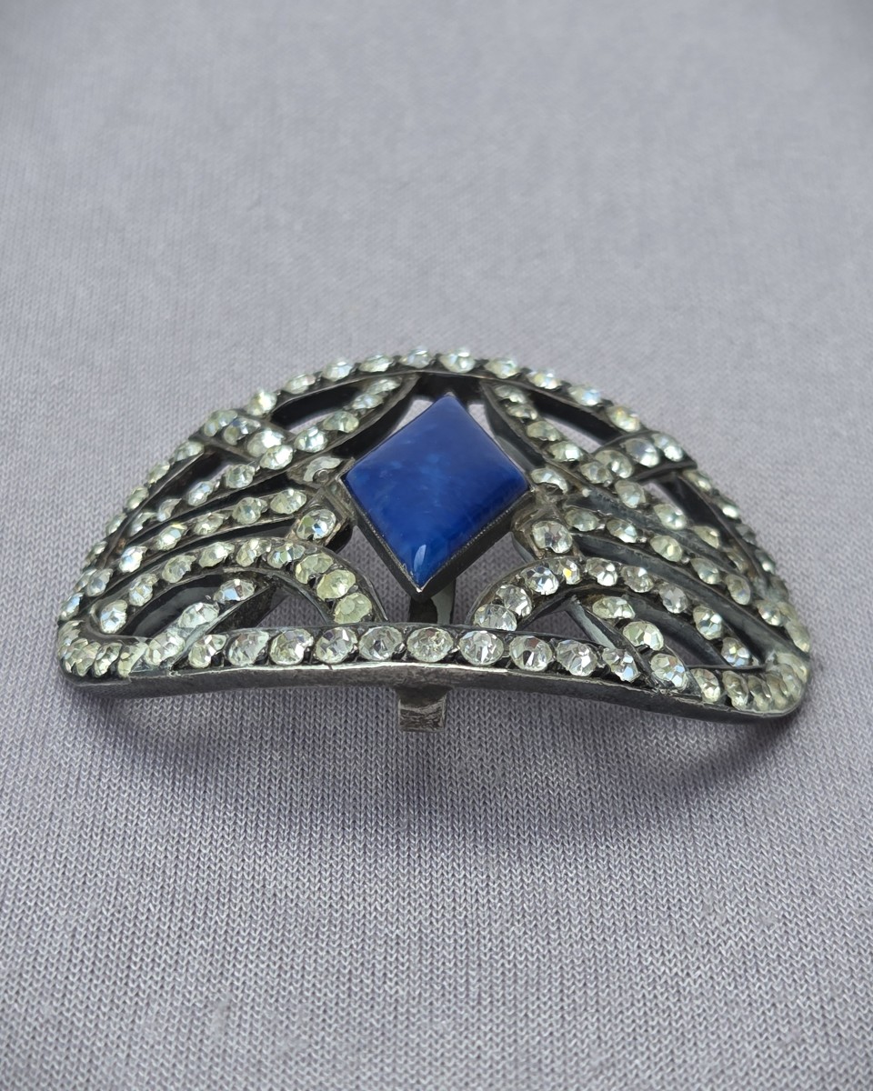Silver Rhinestone And Lapis Lazuli Shoe Buckles 19th Century-photo-1