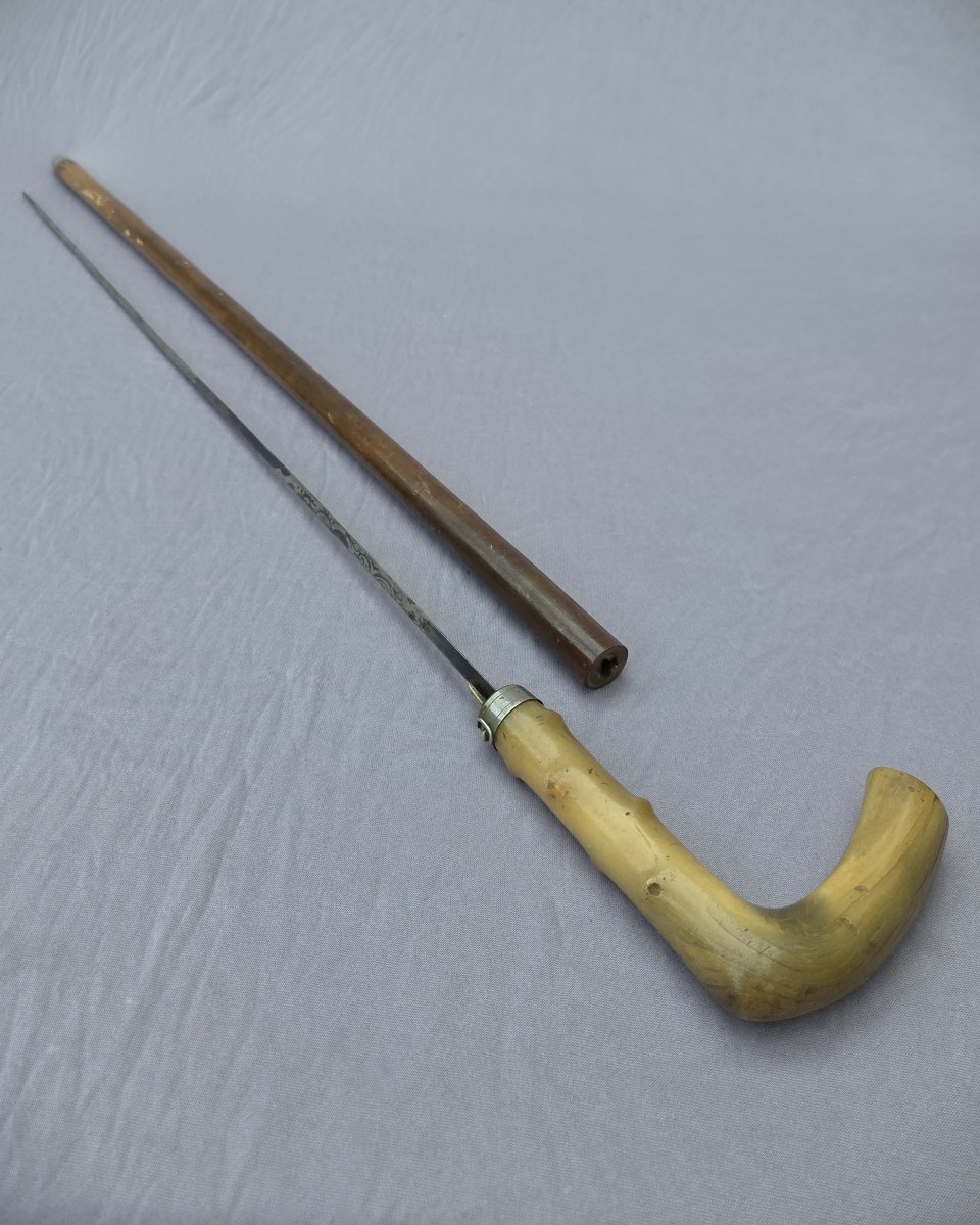 Canne ancienne de collection, canne épée, canne à système