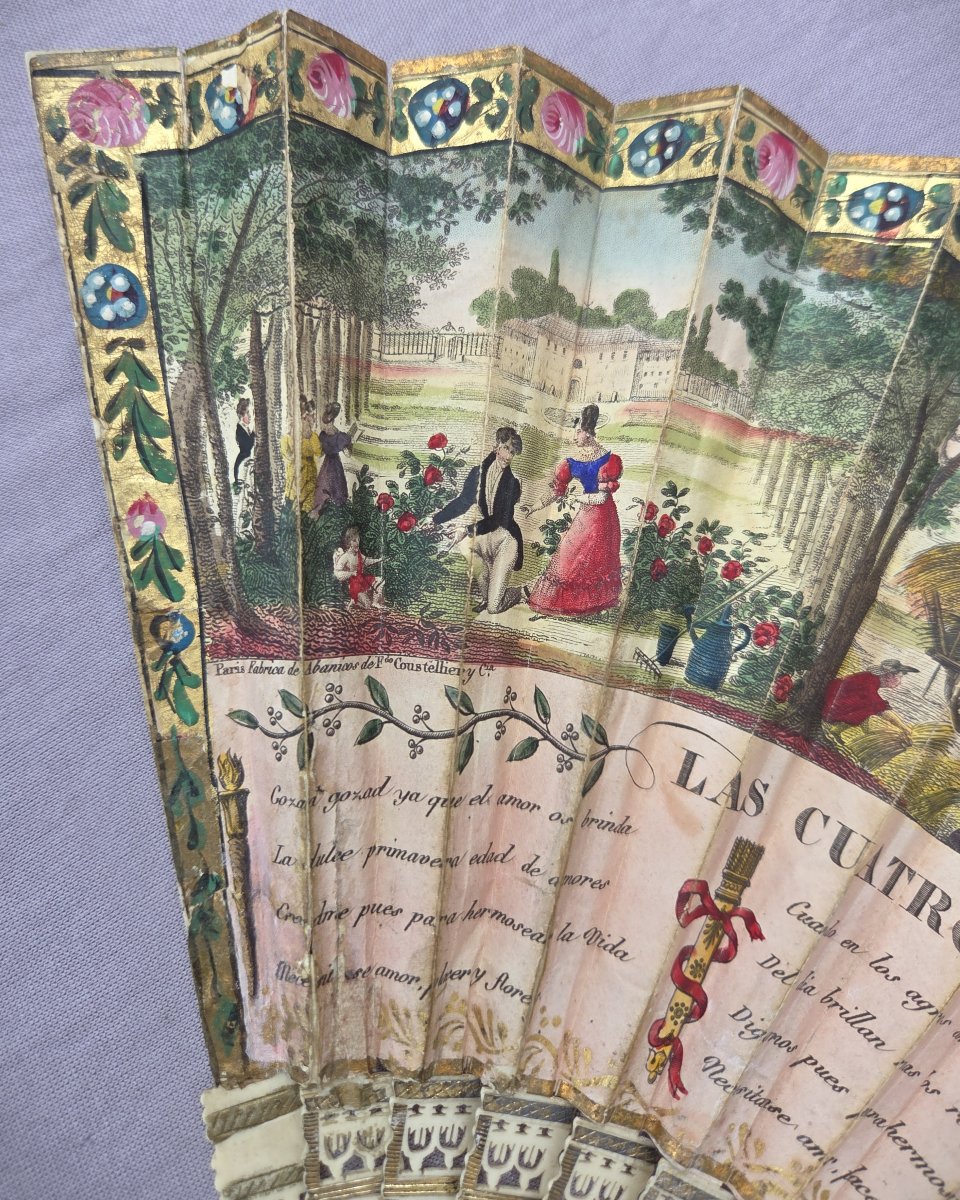 Eventail ancien, vers 1830, monture pagode, Ferdinand Le Coustellier-photo-2