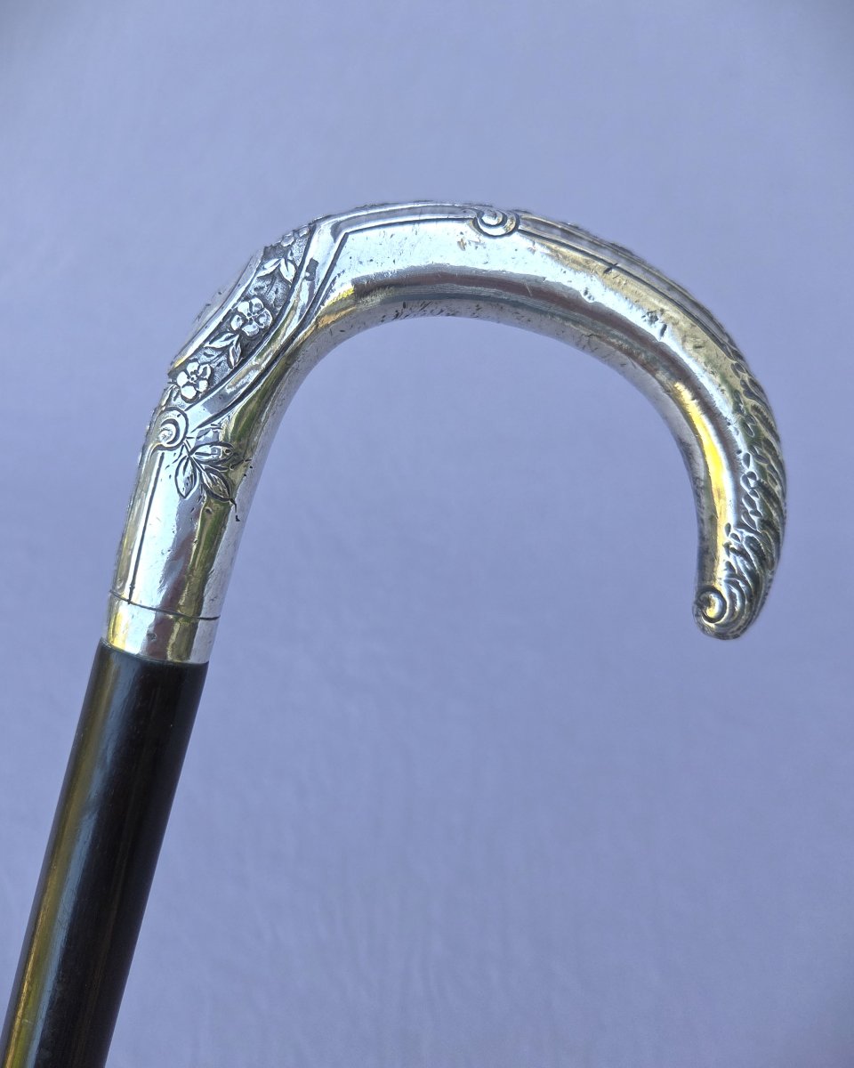 Canne ancienne, fin XIXe / 1900 poignée argent avec monogramme-photo-3