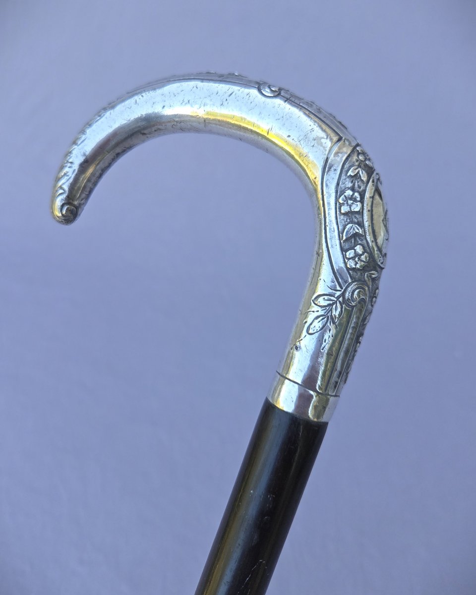 Canne ancienne, fin XIXe / 1900 poignée argent avec monogramme-photo-4