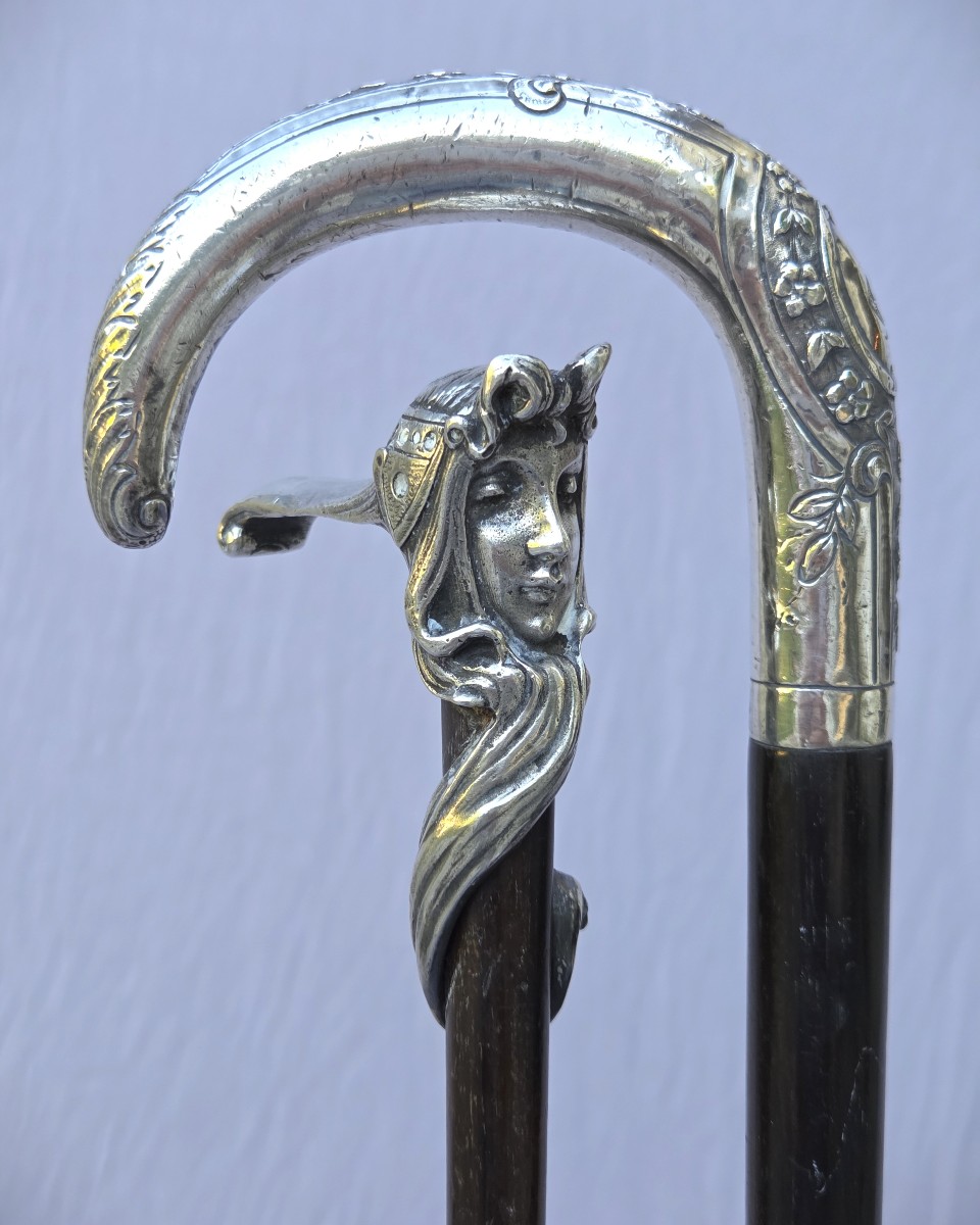 Art Nouveau Cane With Silver-plated Bronze Knob-photo-3