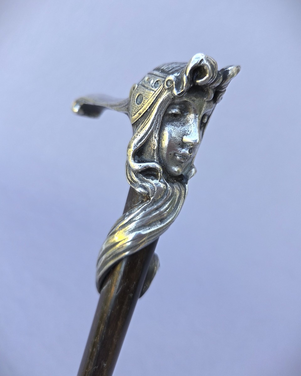 Art Nouveau Cane With Silver-plated Bronze Knob