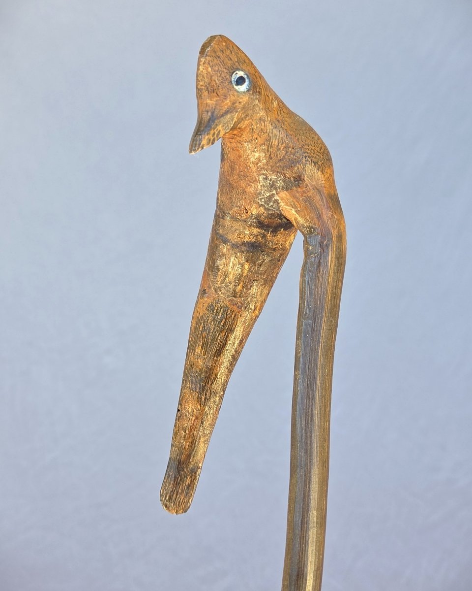Canne Art populaire en bois sculpté à décor d’un oiseaux-photo-2
