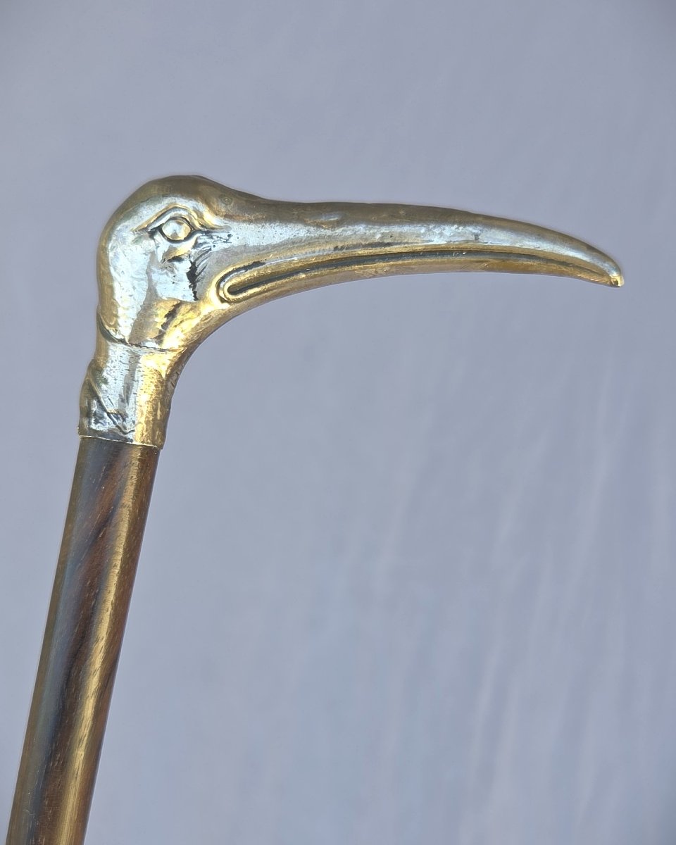 Badine pommeau tête d’oiseau en argent-photo-2