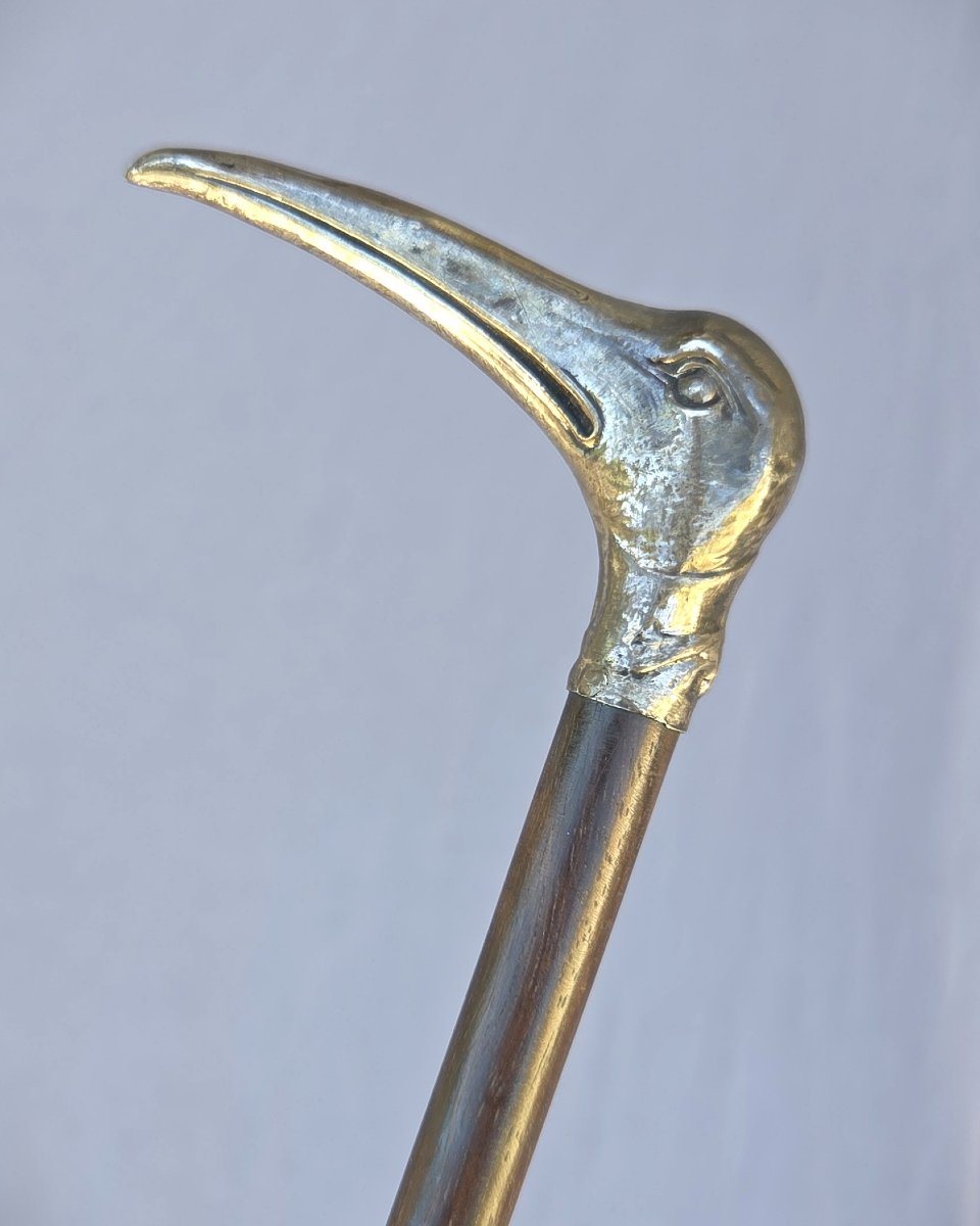 Badine pommeau tête d’oiseau en argent