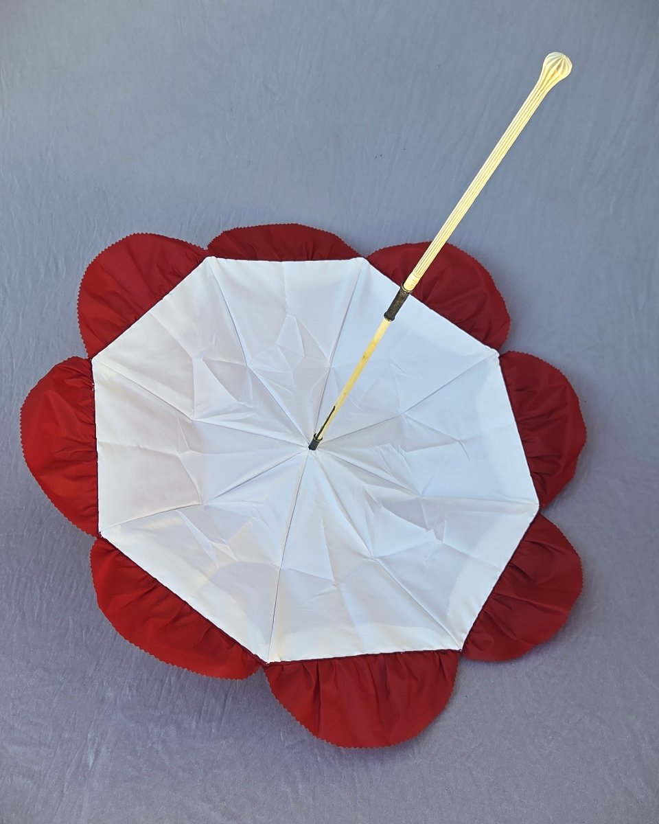 Second Empire Umbrella, Red Silk, Excellent Condition, France, Circa 1850-photo-3