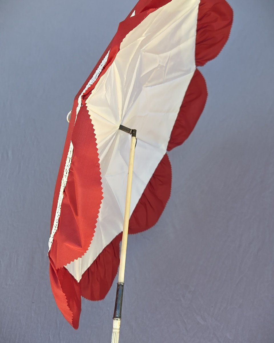 Second Empire Umbrella, Red Silk, Excellent Condition, France, Circa 1850-photo-4