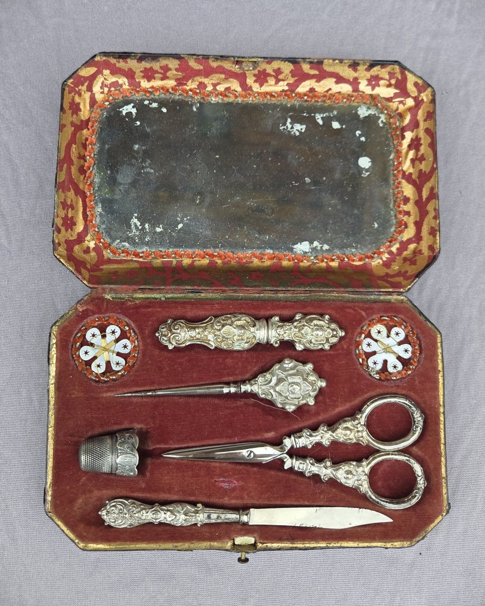 Nécessaire de couture, broderie, Second Empire dans son écrin-photo-4