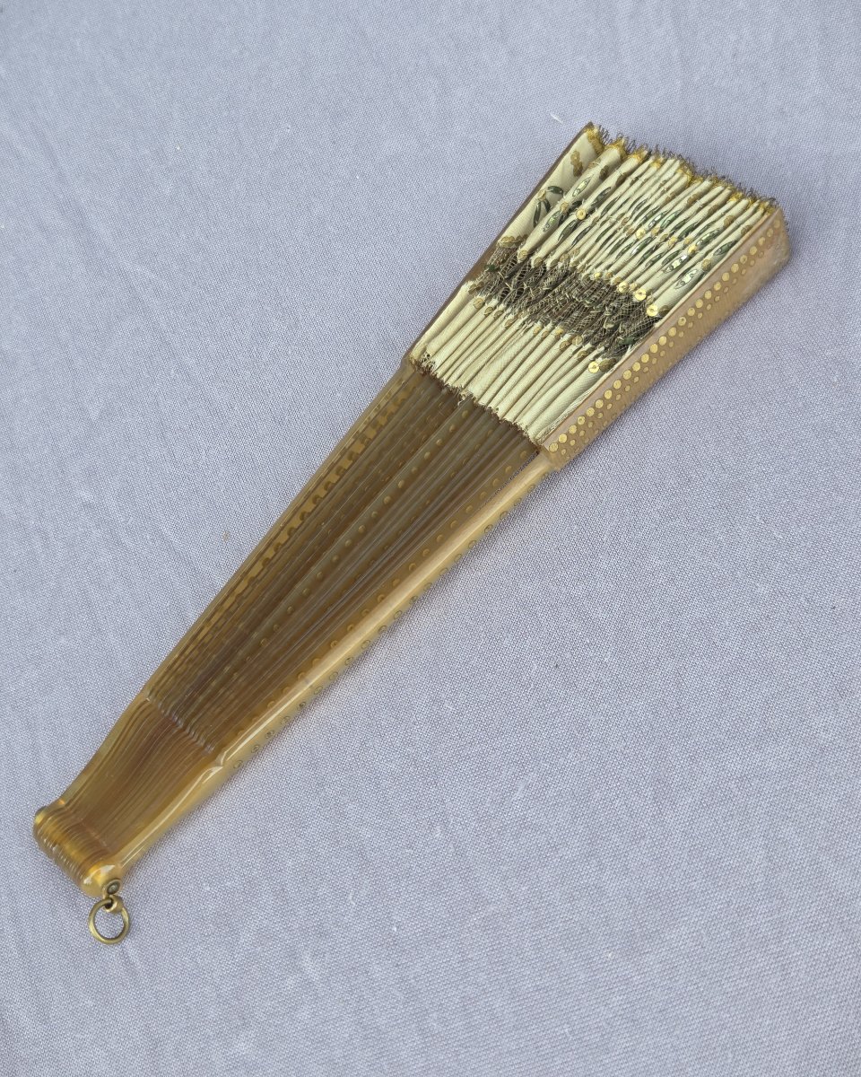 Horn And Sequined Silk Fan, Duvelleroy Paris, Circa 1910-photo-4