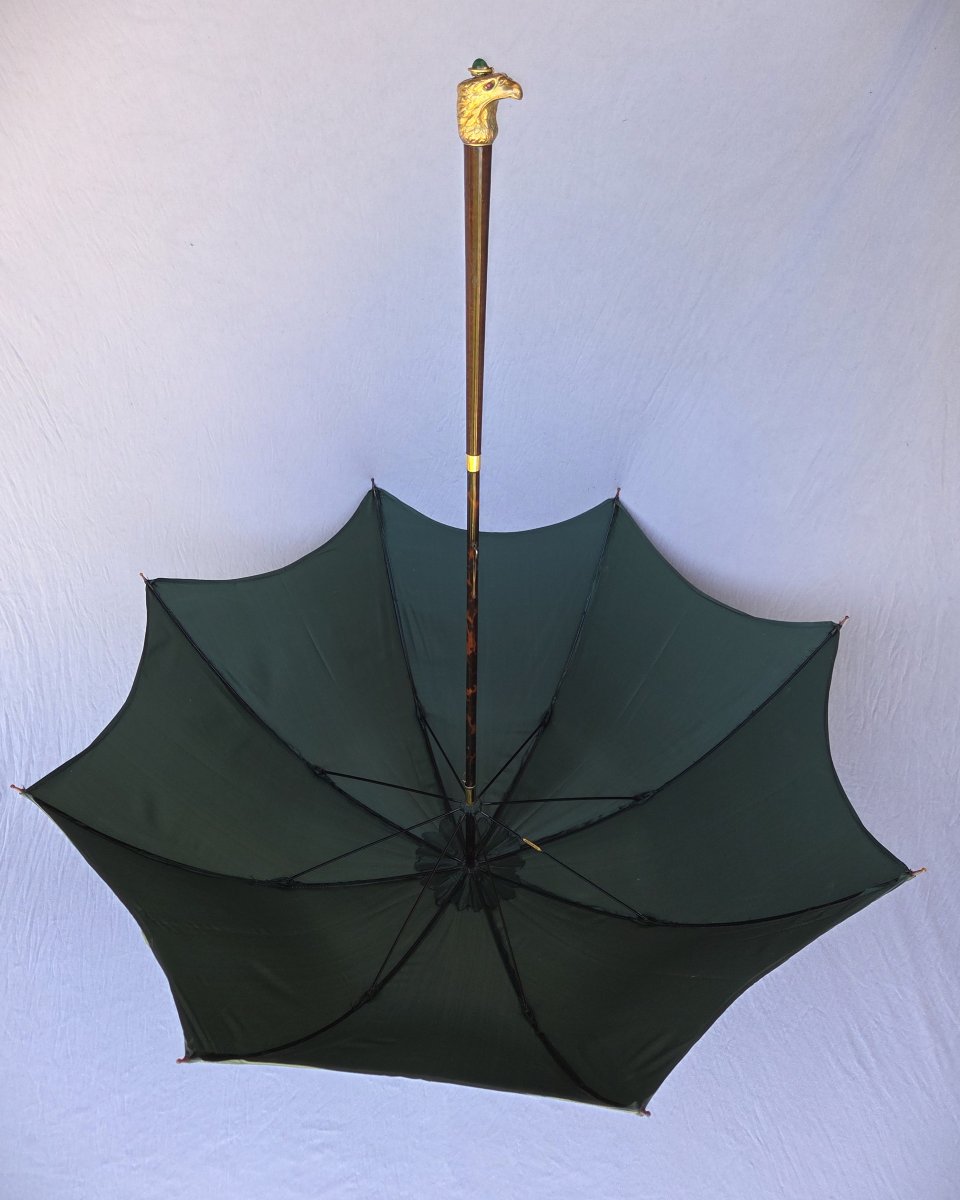 Parapluie à système pour turfiste, vers 1900, bois d’Amourette, pommeau aigle-photo-7
