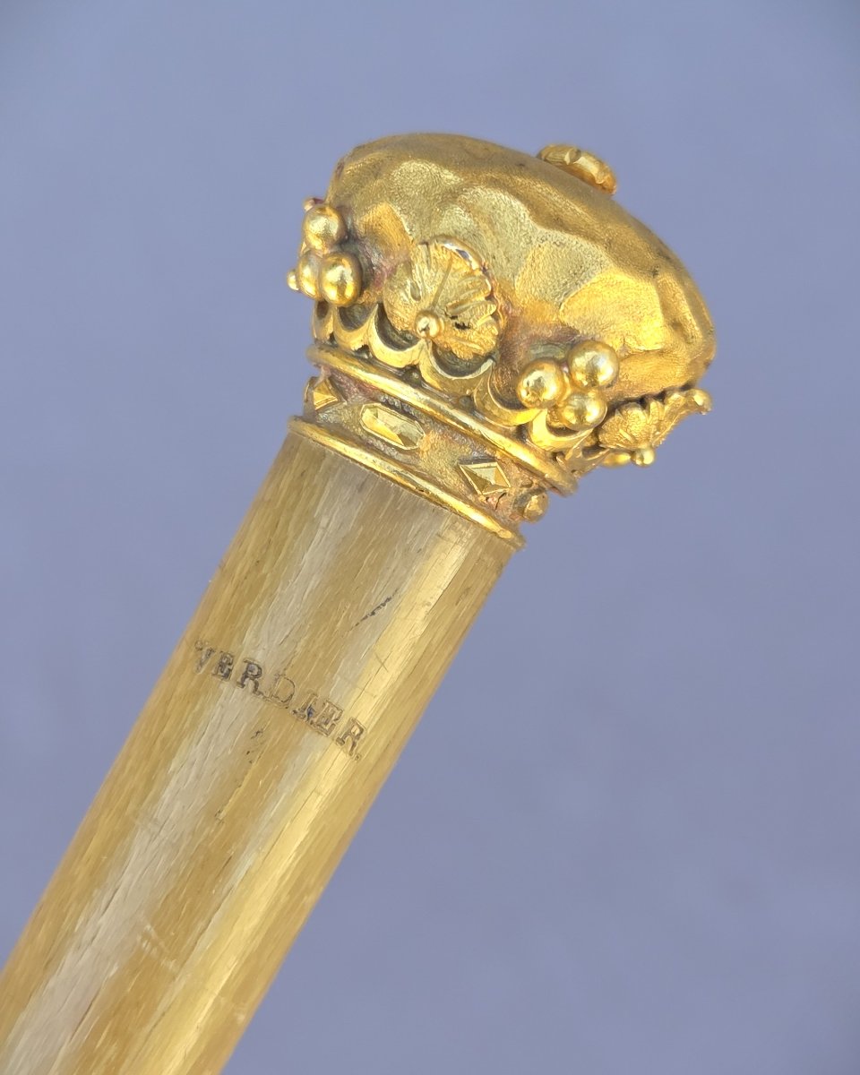 Cravache en corne et or de la maison Verdier à Paris, XIXe siècle