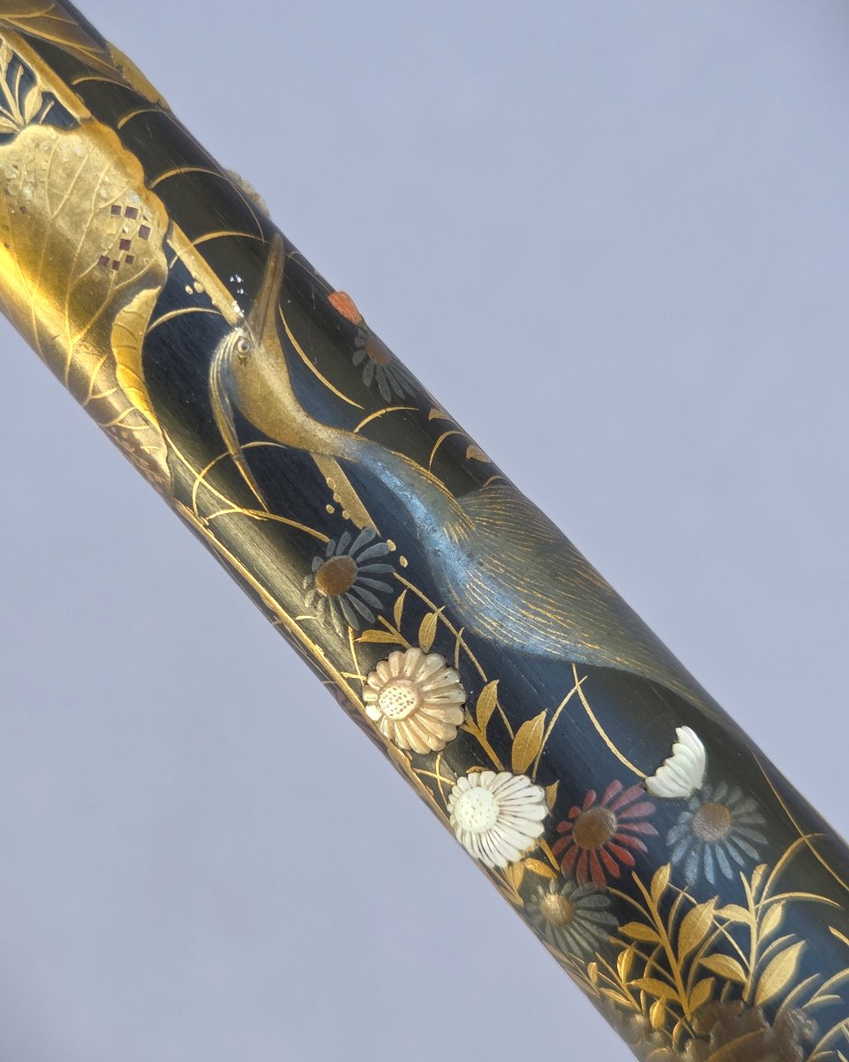 Canne Japon en laque Maki-e, Takamaki-e et Shibayama, période Meiji-photo-2