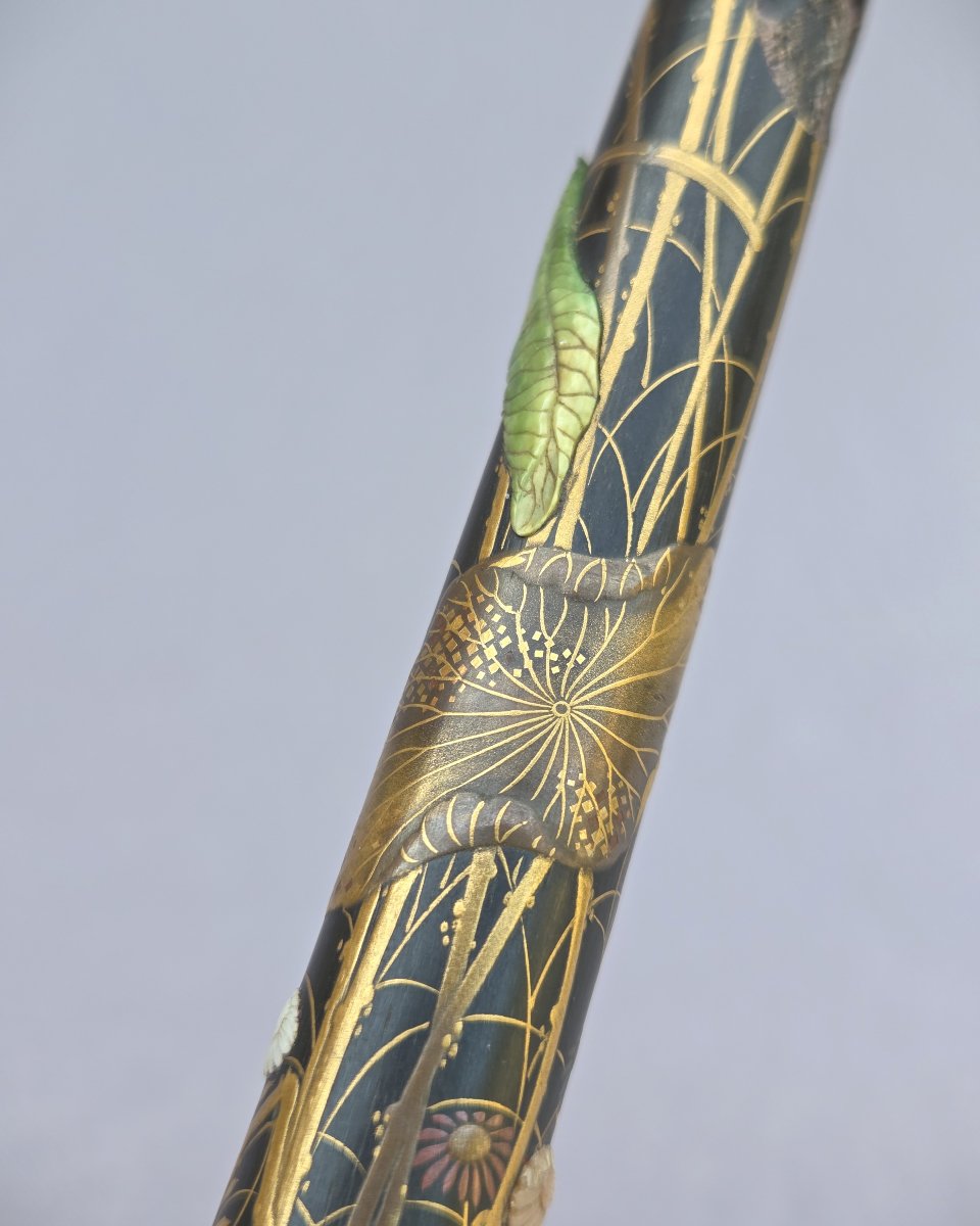 Canne Japon en laque Maki-e, Takamaki-e et Shibayama, période Meiji-photo-3