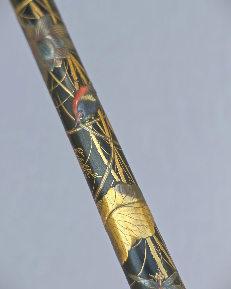 Canne Japon en laque Maki-e, Takamaki-e et Shibayama, période Meiji-photo-1