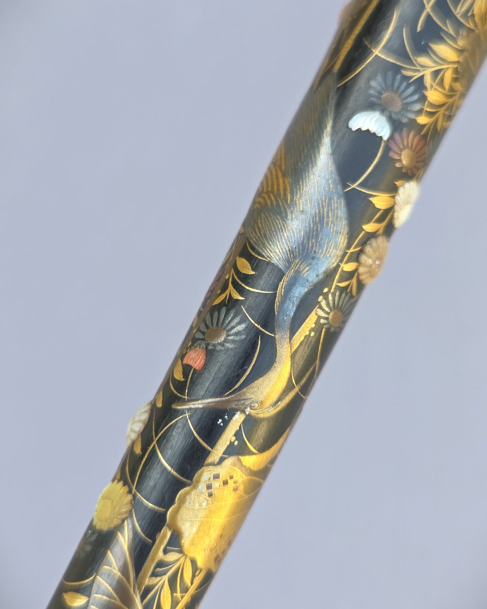 Canne Japon en laque Maki-e, Takamaki-e et Shibayama, période Meiji-photo-2