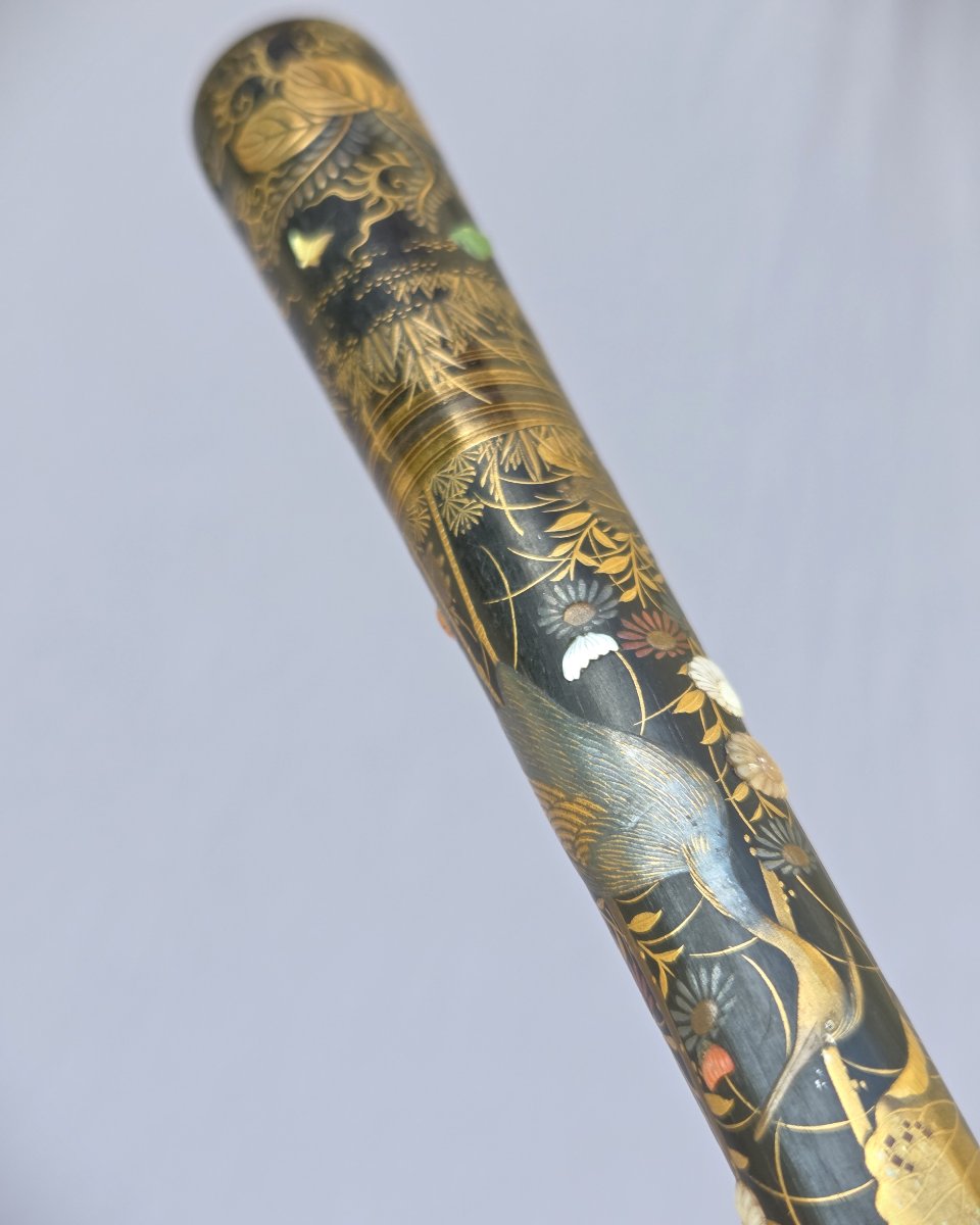 Canne Japon en laque Maki-e, Takamaki-e et Shibayama, période Meiji-photo-3