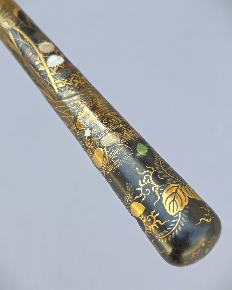 Canne Japon en laque Maki-e, Takamaki-e et Shibayama, période Meiji