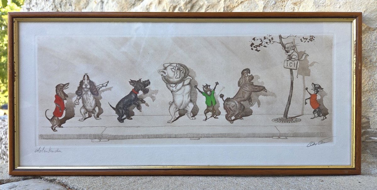 Gravures Humoristique, Les chiens de Paris, Boris O’Klein 1893 – 1985  
