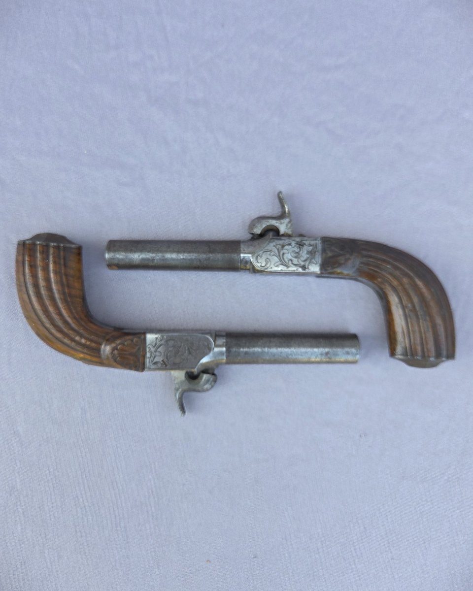 Paire de pistolets anciens, Pistolets de poche à percussion, vers 1850-photo-4