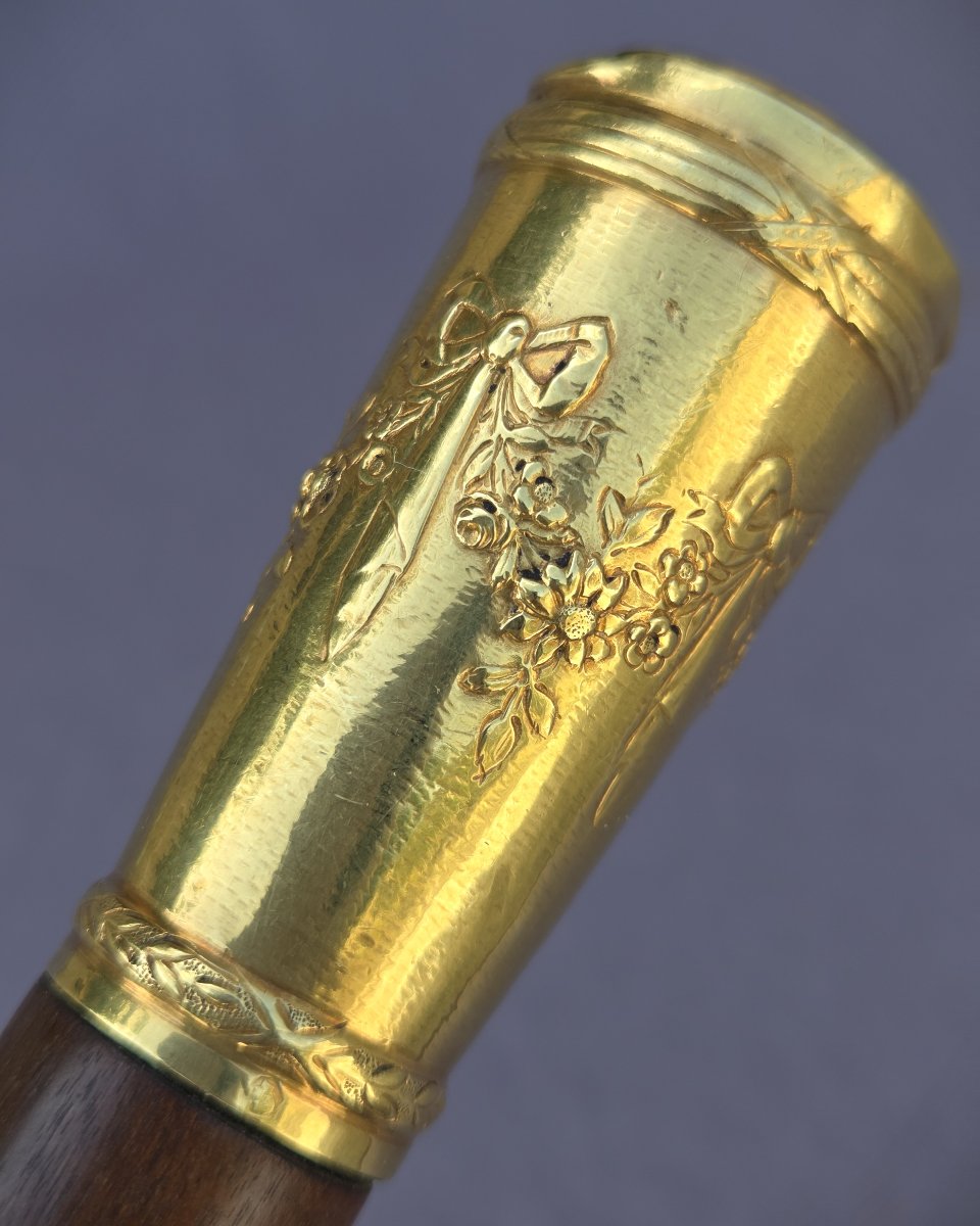Canne ancienne au pommeau en or 18 carats, XIXe siècle-photo-3