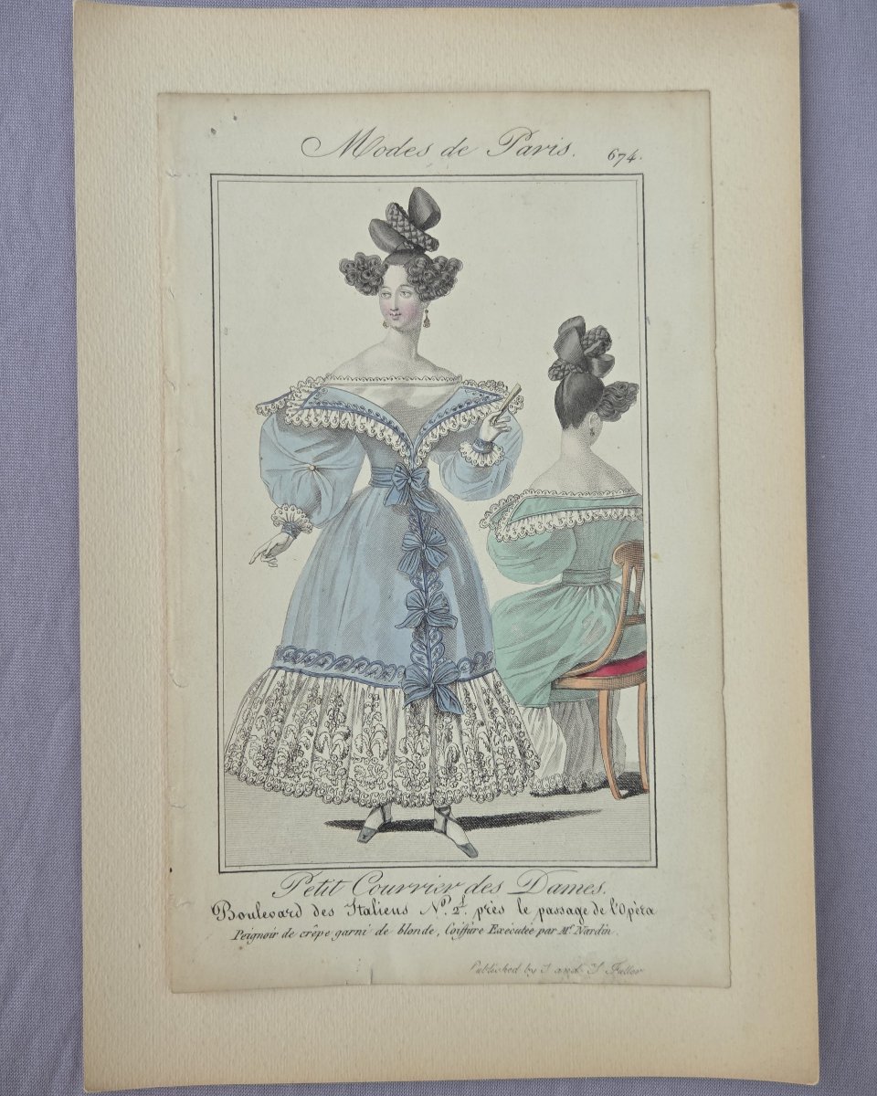 Lot de 10 gravures de mode 1827, Modes de Paris, Petit Courrier des Dames-photo-2