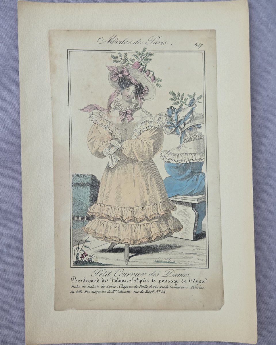 Lot de 10 gravures de mode 1827, Modes de Paris, Petit Courrier des Dames-photo-4