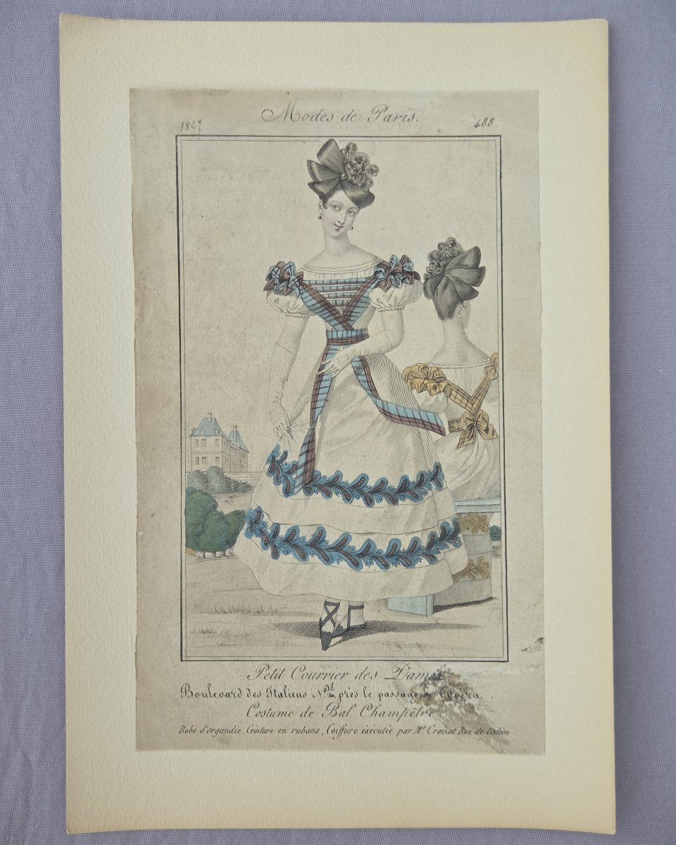 Lot de 10 gravures de mode 1827, Modes de Paris, Petit Courrier des Dames-photo-1