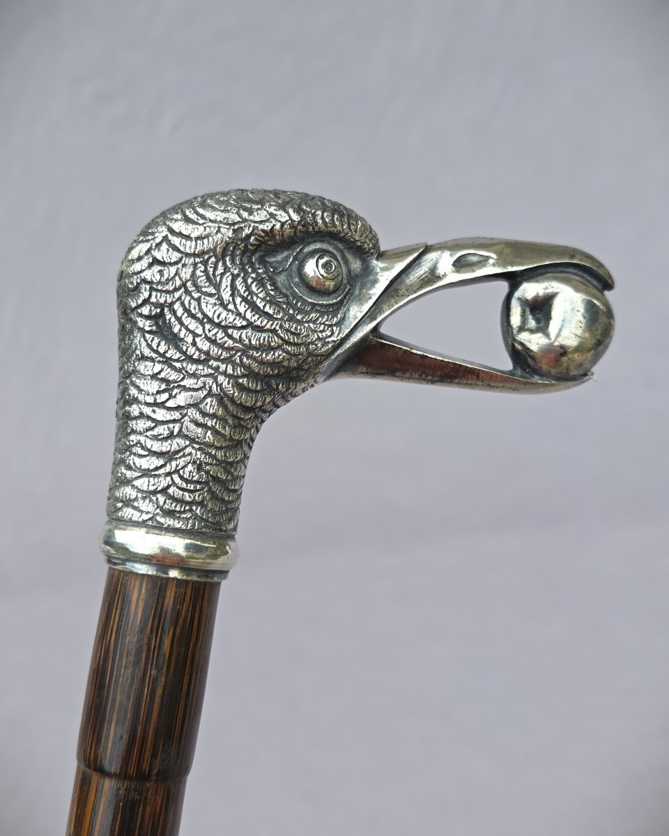  Defense Cane, Silver-plated Bronze Knob Decorated With A Bird Motif