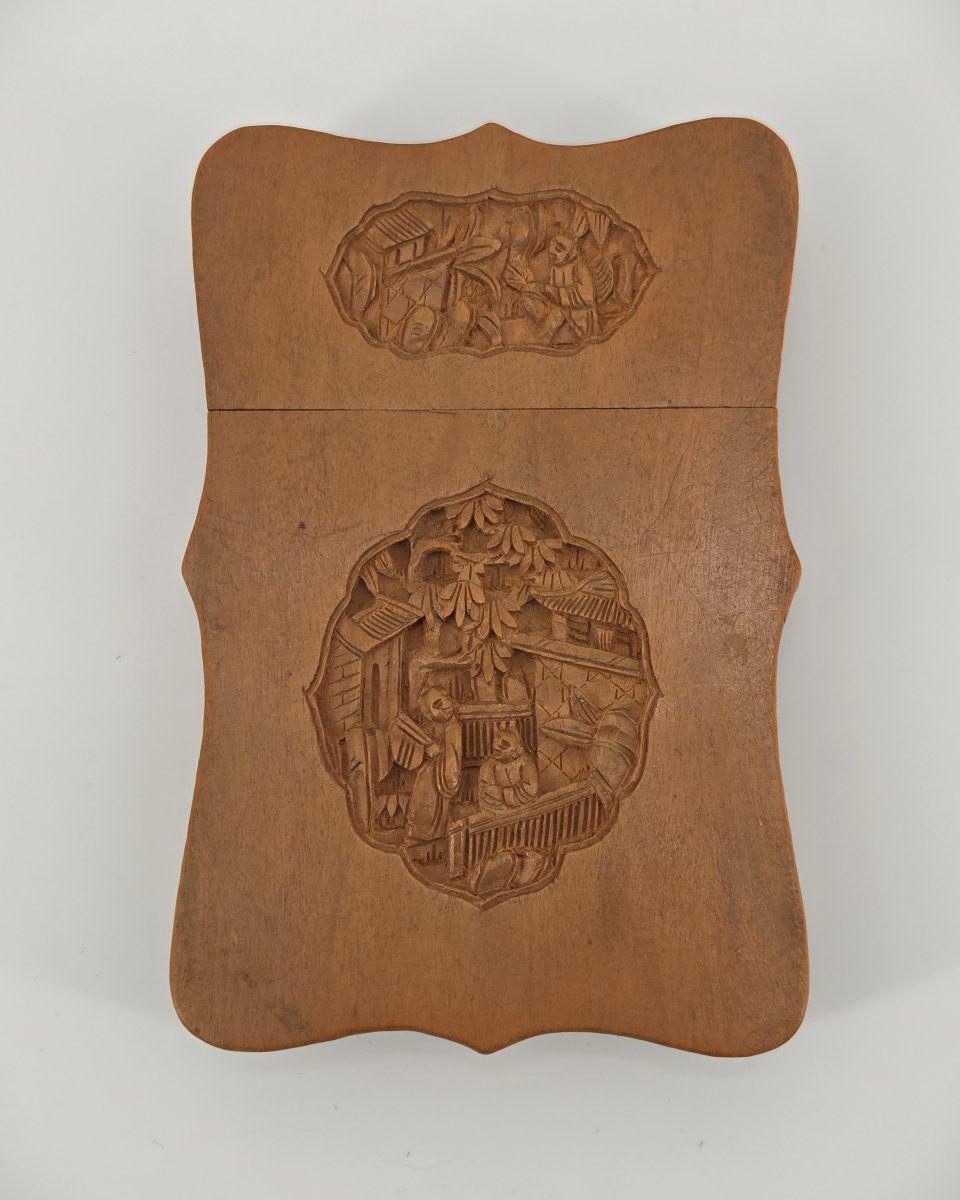 Étui à Cartes de Visite en Bois sculpté, Canton, Chine XIX e-photo-2