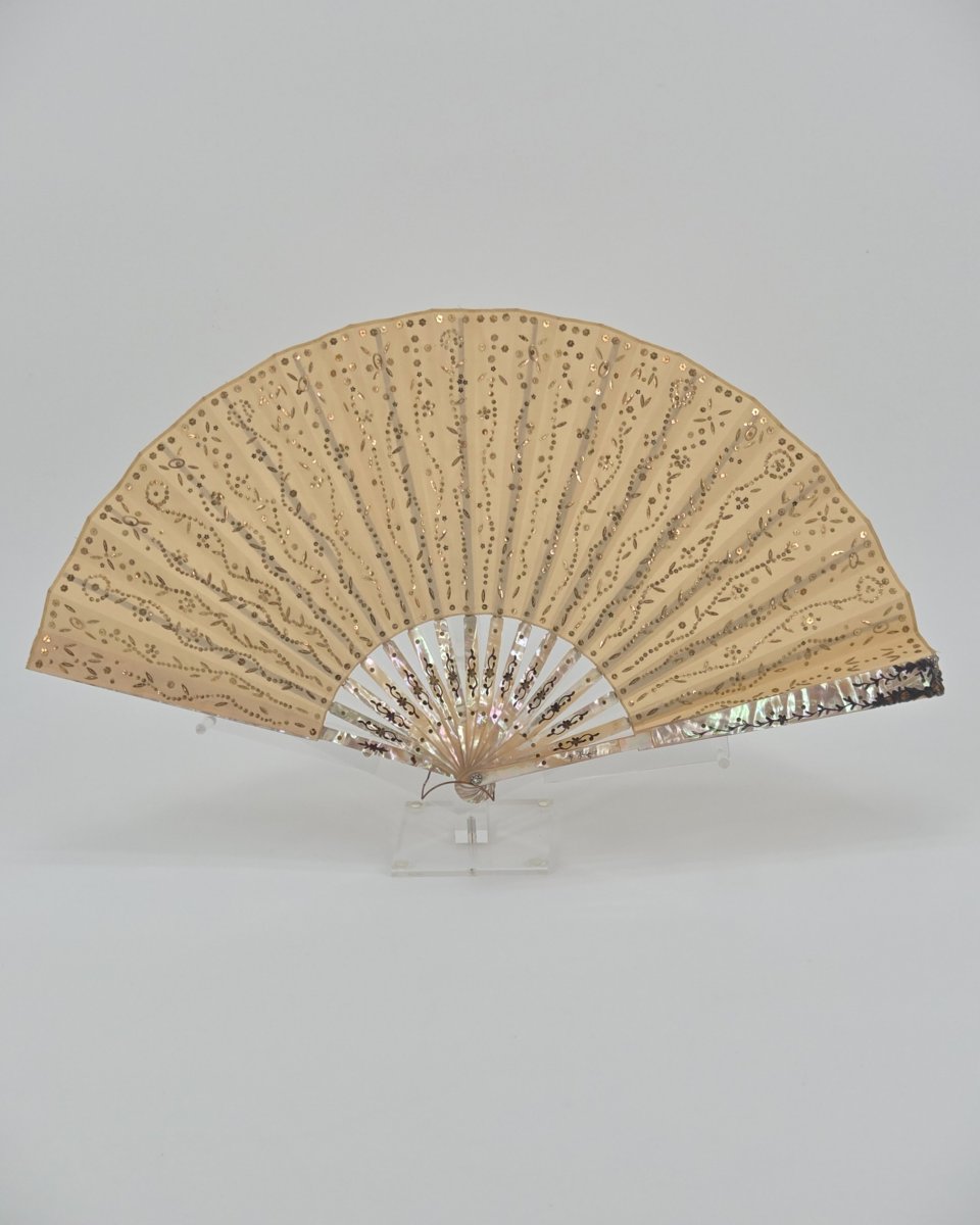 Antique Fan, Mother-of-pearl And Sequined Silk, Circa 1910