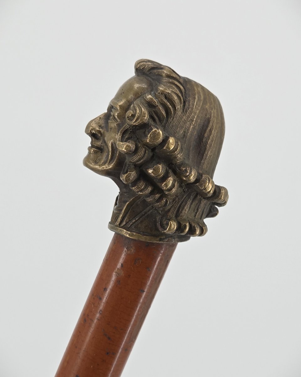 Canne dite « casse tête » au lourd pommeau en bronze représentant Voltaire-photo-2