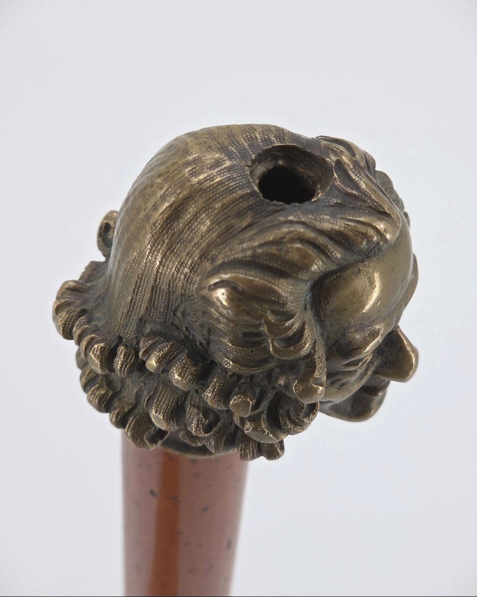 Canne dite « casse tête » au lourd pommeau en bronze représentant Voltaire-photo-2