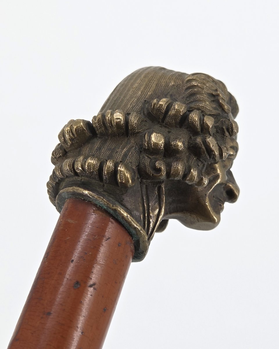 Canne dite « casse tête » au lourd pommeau en bronze représentant Voltaire-photo-5
