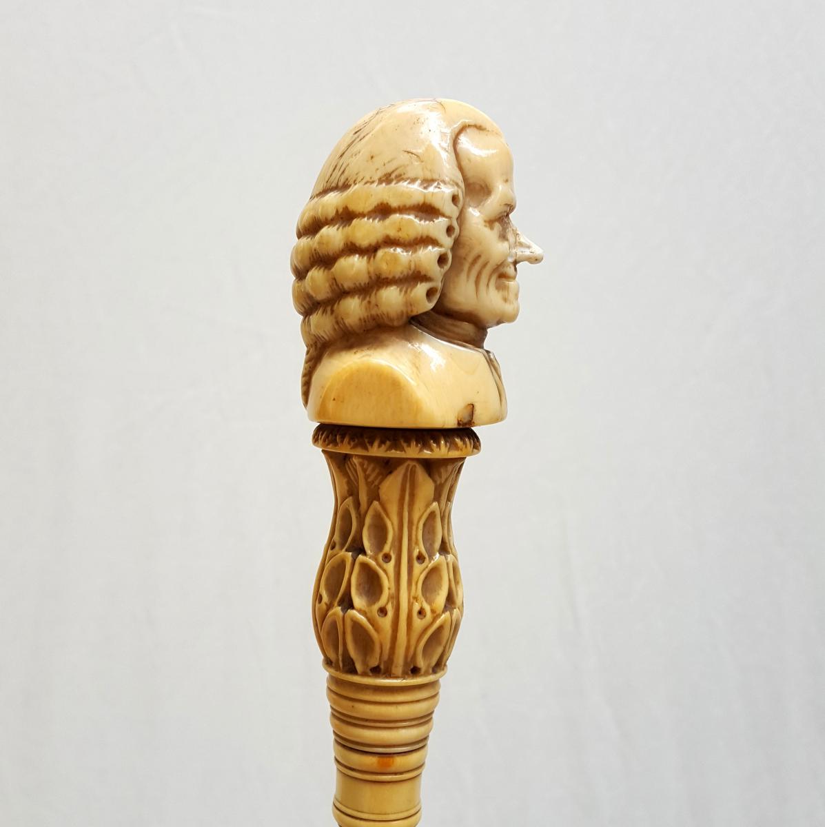 Umbrella, End Of 18th Century Ivory Carved Knob-photo-1