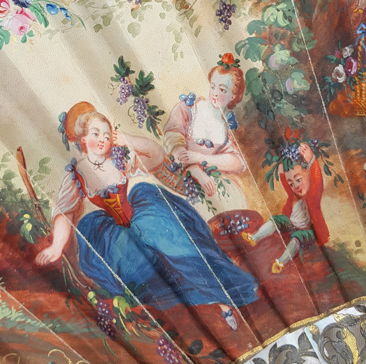 Eventail « La partie de Campagne », Gouache, Nacre…-photo-3