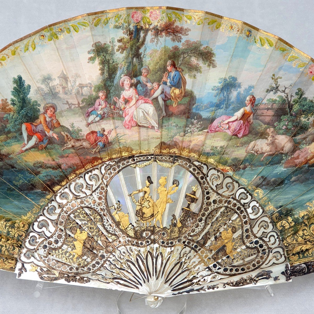 Mother-of-pearl Fan, Circa 1880, In The Style Of Louis XV Period Fans